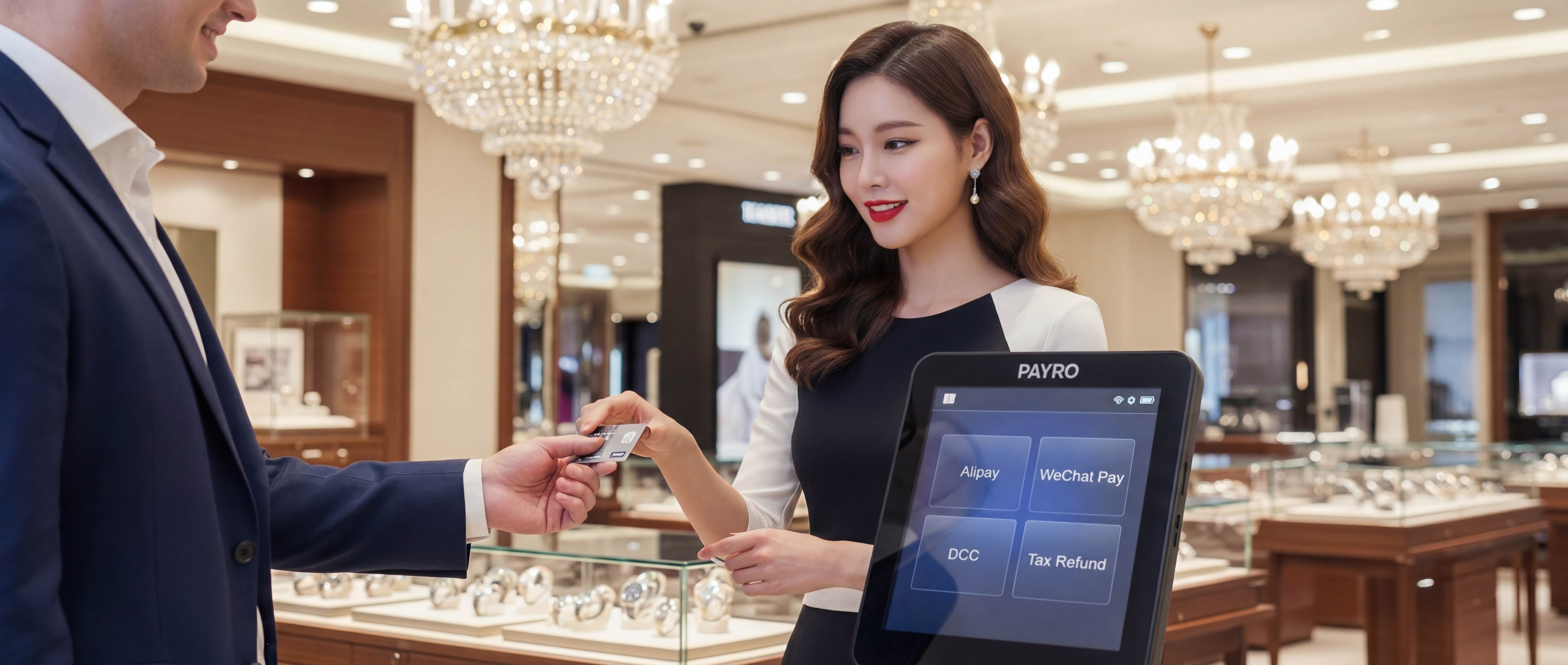매장 페이로(PAYRO) 단말기로 외국인 카드·QR결제를 받는 명동 매장 결제 장면